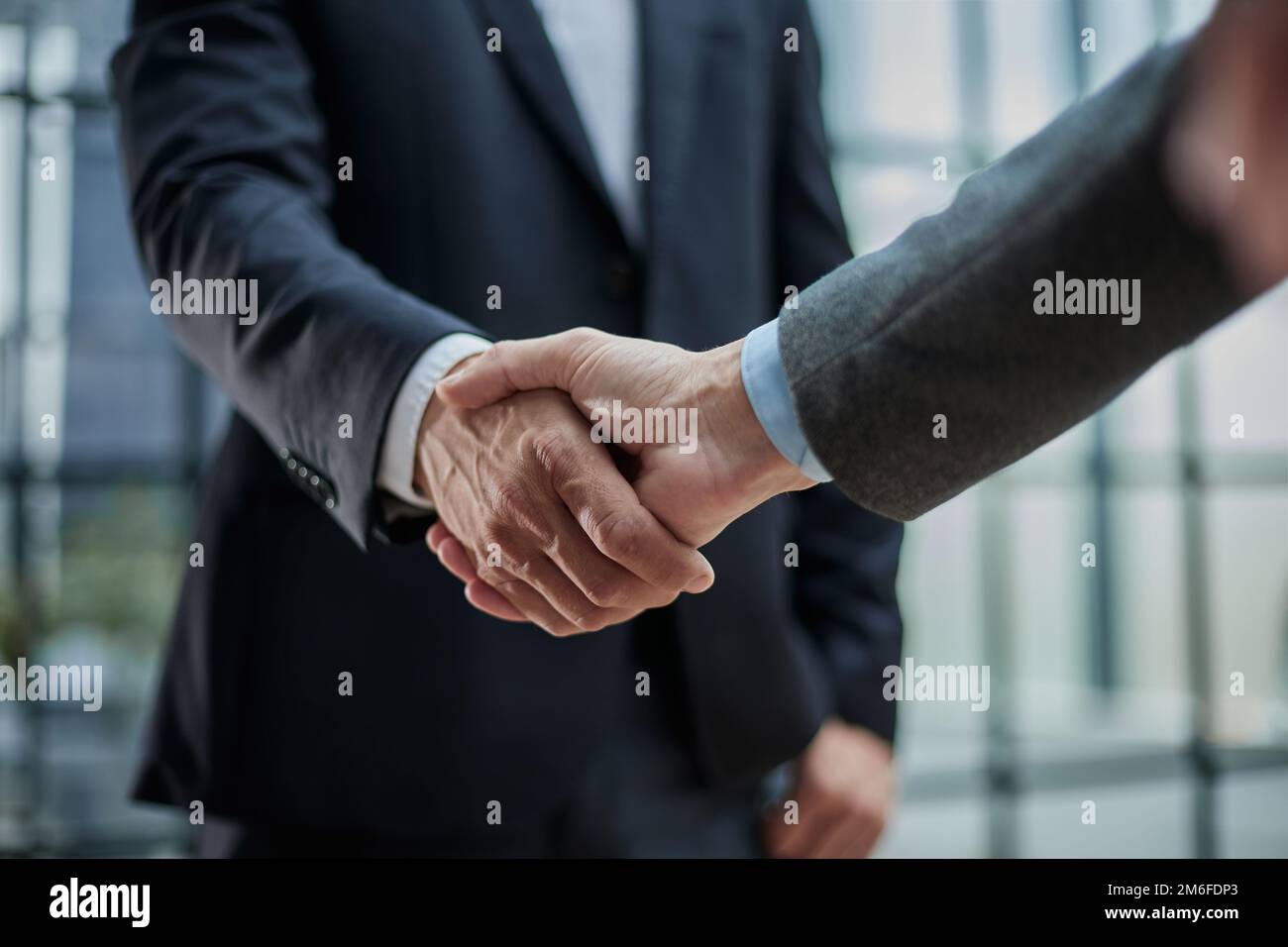 Deux hommes d'affaires professionnels divers dirigeants qui se secouent la main lors de la réunion de bureau Banque D'Images
