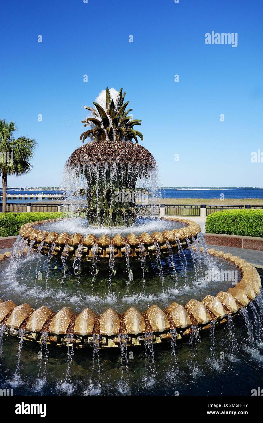 La fontaine Pineapple dans le pittoresque Waterfront Park, Charleston SC Banque D'Images