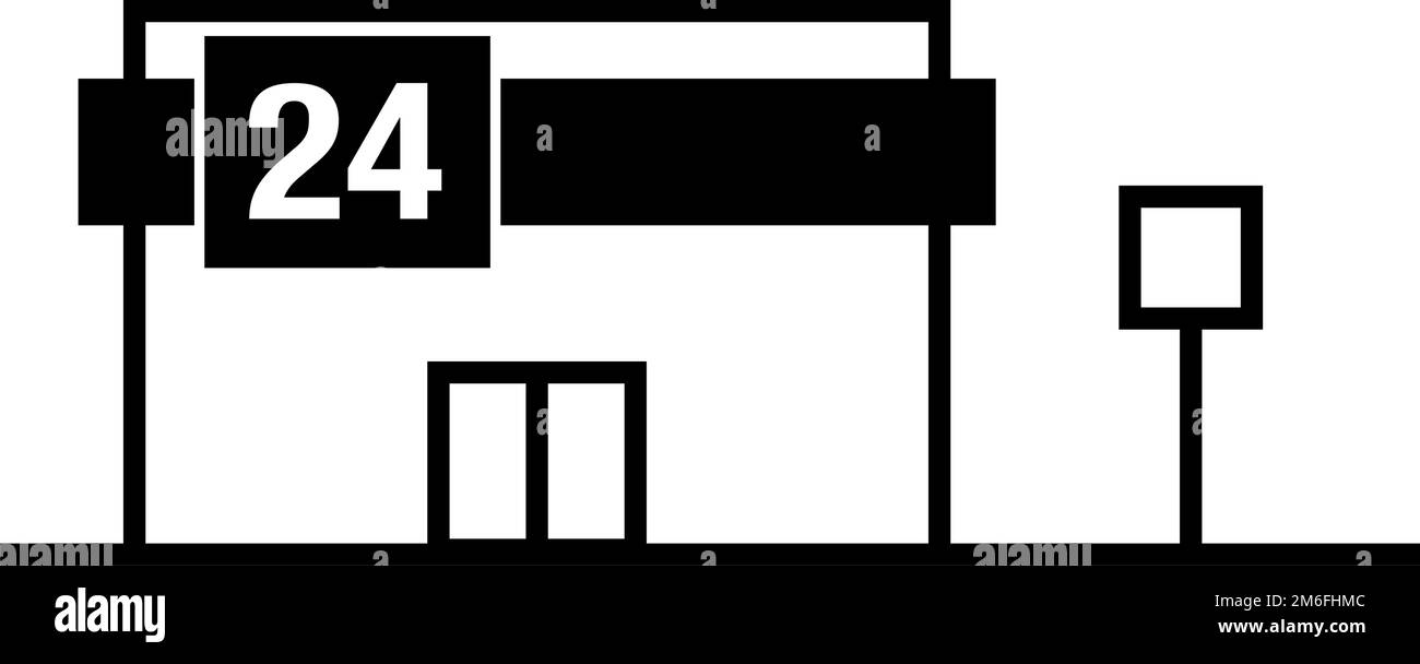 magasin de proximité 24 heures sur 24 et poteau marqué. Vecteur modifiable. Illustration de Vecteur