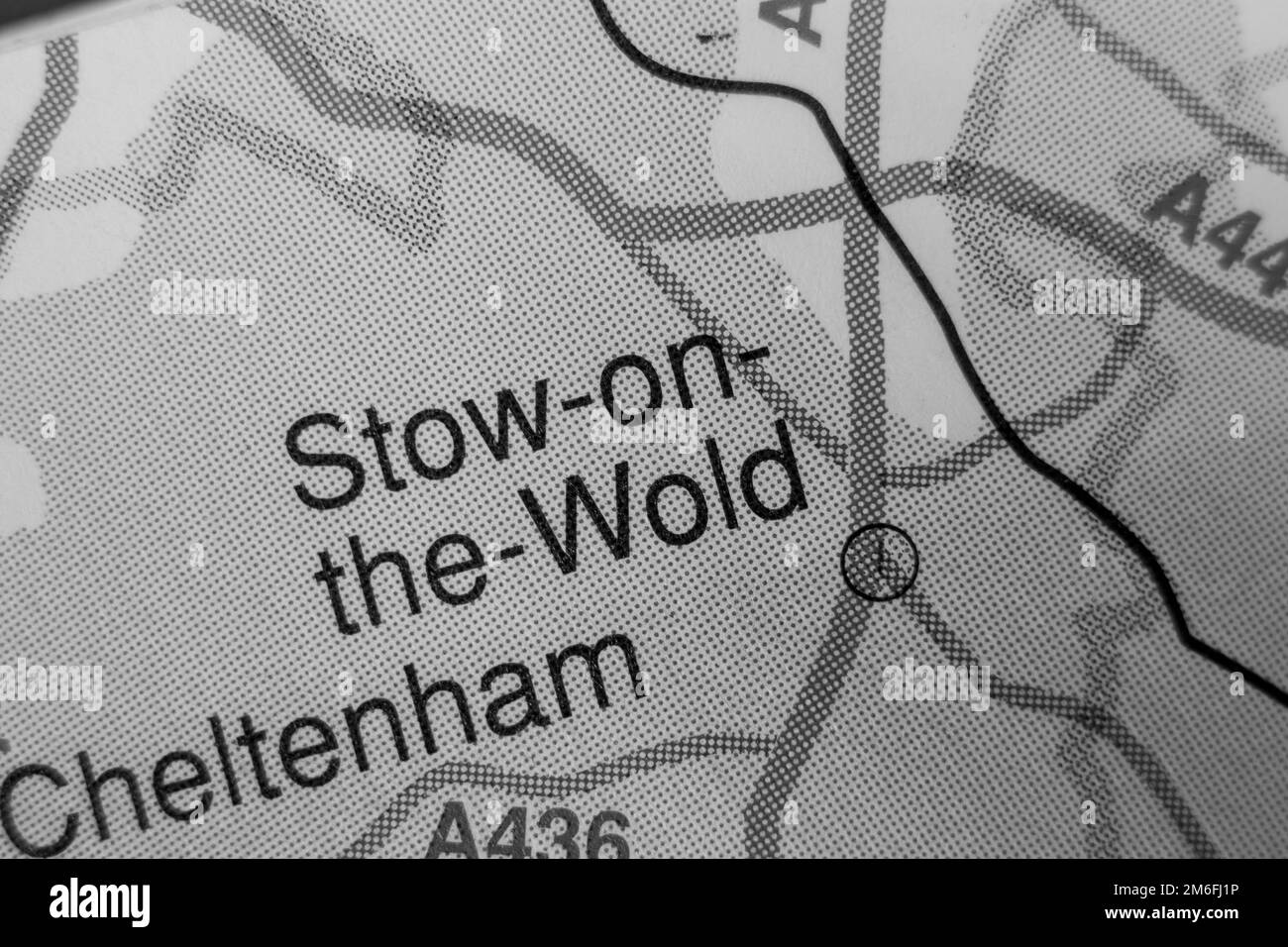 Stow-on-the-Wold, Royaume-Uni carte de l'atlas nom de ville - noir et blanc Banque D'Images