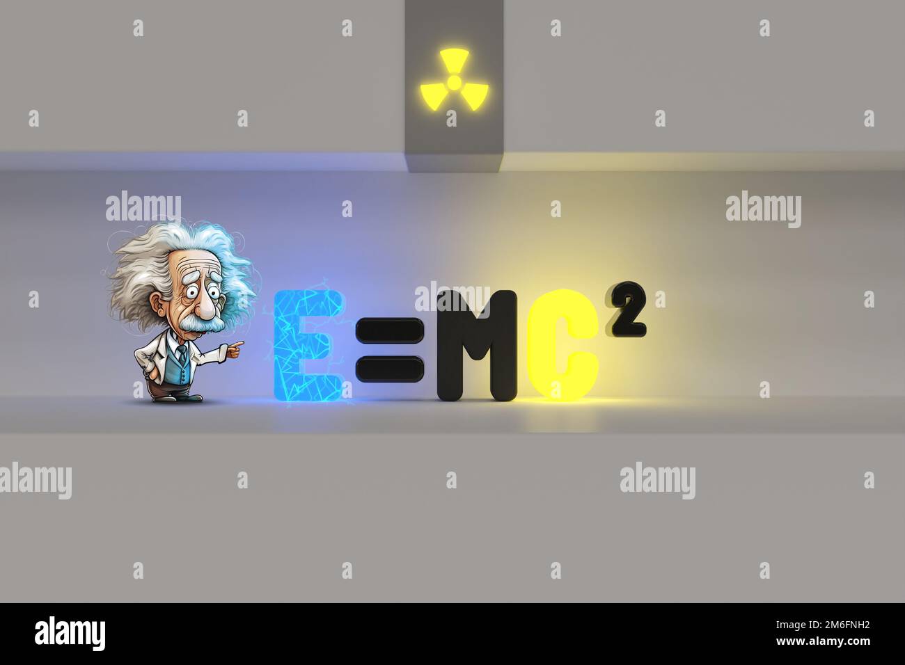 Albert Einstein physicien célèbre près de son équation mathématique E=MC2 - 3D rendu Banque D'Images