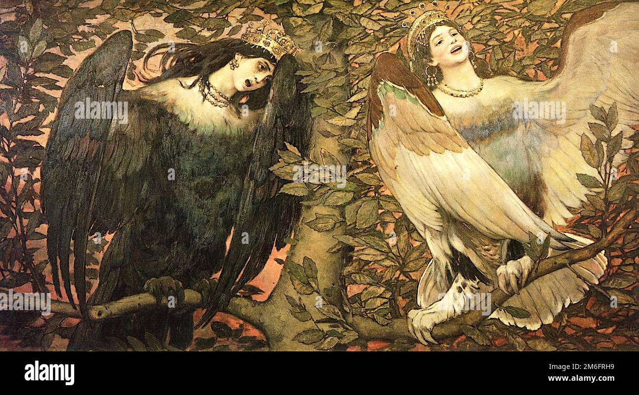Viktor Vassetsov - Sirin (à droite) et Alkonost (à gauche) - oiseaux de joie et de chagrin - 1896 Banque D'Images