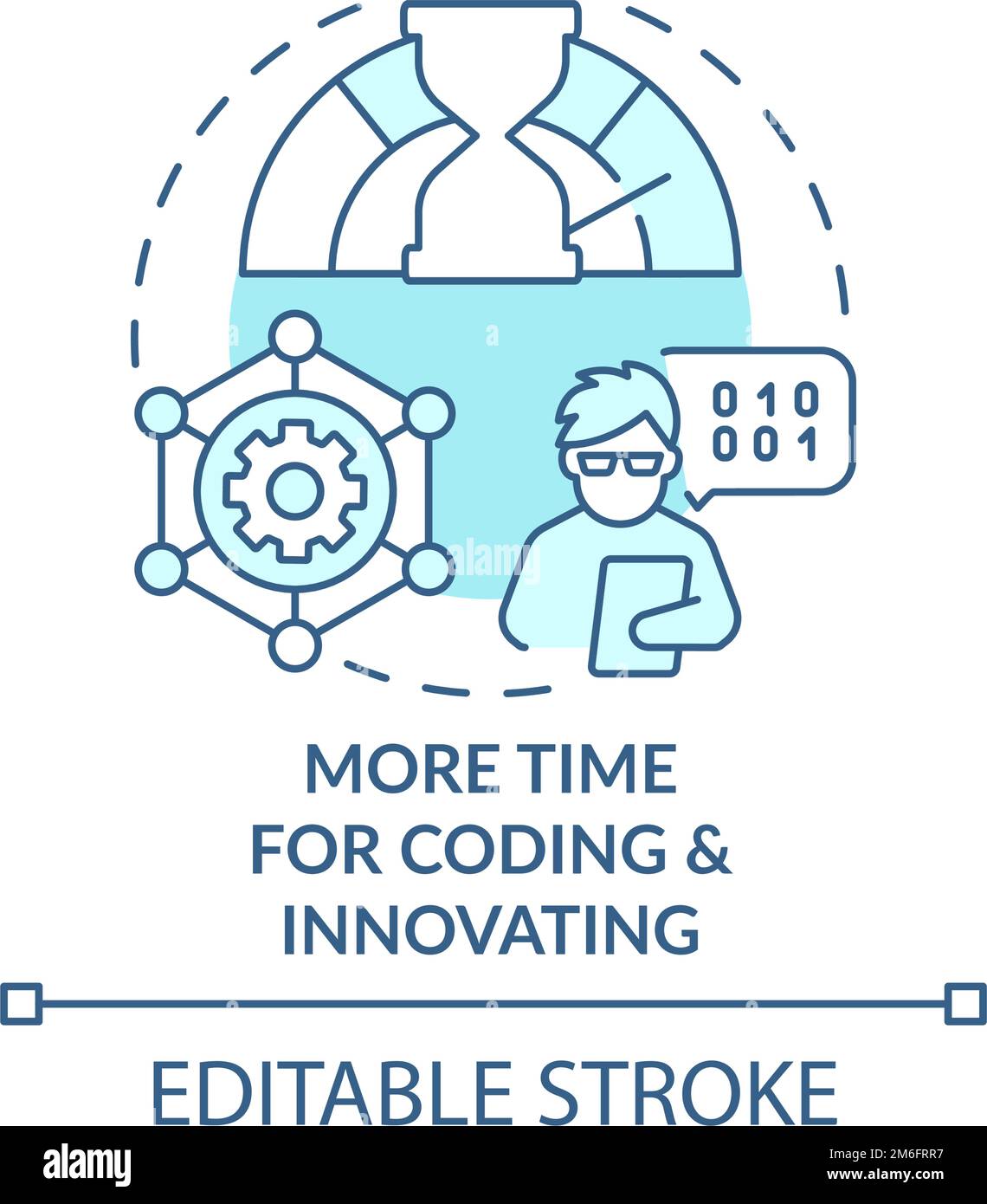 Plus de temps pour le codage et l'innovation turquoise concept Icon Illustration de Vecteur