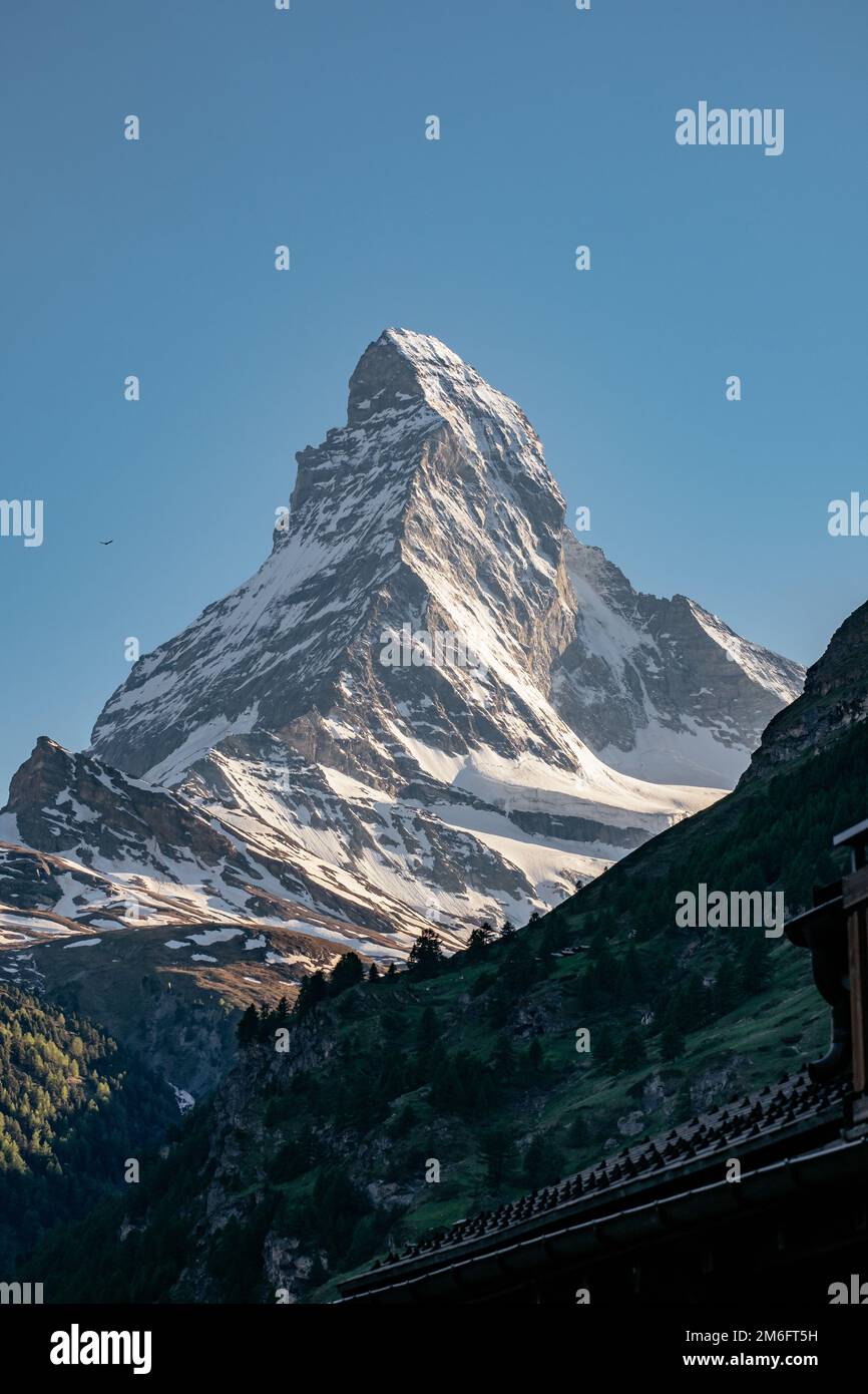 Le magnifique Mont Cervin, vue de Zermatt - la célèbre et emblématique montagne suisse dans les Alpes, Zermatt, Valais, Banque D'Images