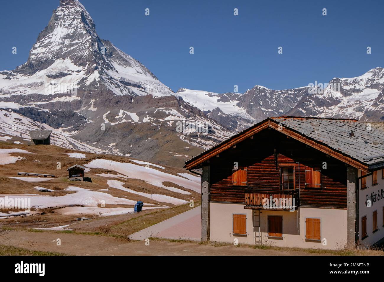 Le magnifique Mont Cervin, vue de Zermatt - la célèbre et emblématique montagne suisse dans les Alpes, Zermatt, Valais, Banque D'Images