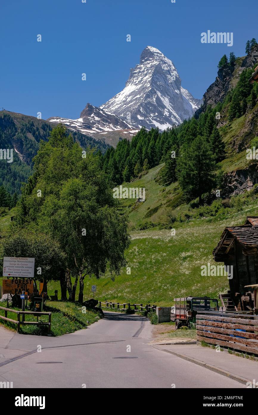 Le magnifique Mont Cervin, vue de Zermatt - la célèbre et emblématique montagne suisse dans les Alpes, Zermatt, Valais, Banque D'Images