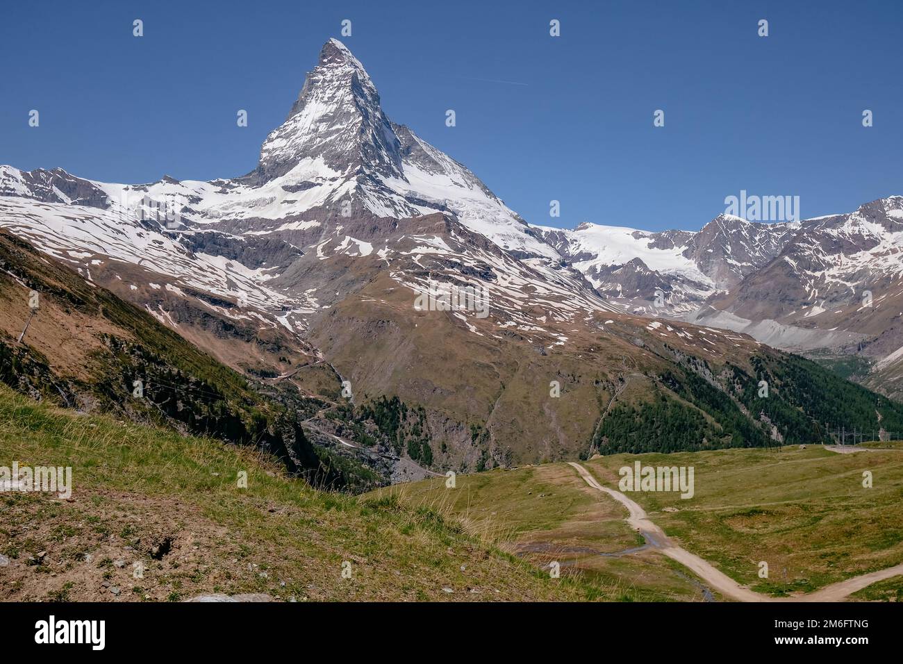 Le magnifique Mont Cervin, vue de Zermatt - la célèbre et emblématique montagne suisse dans les Alpes, Zermatt, Valais, Banque D'Images