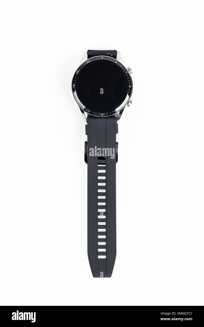 Montre sport intelligente noire isolée Banque D'Images