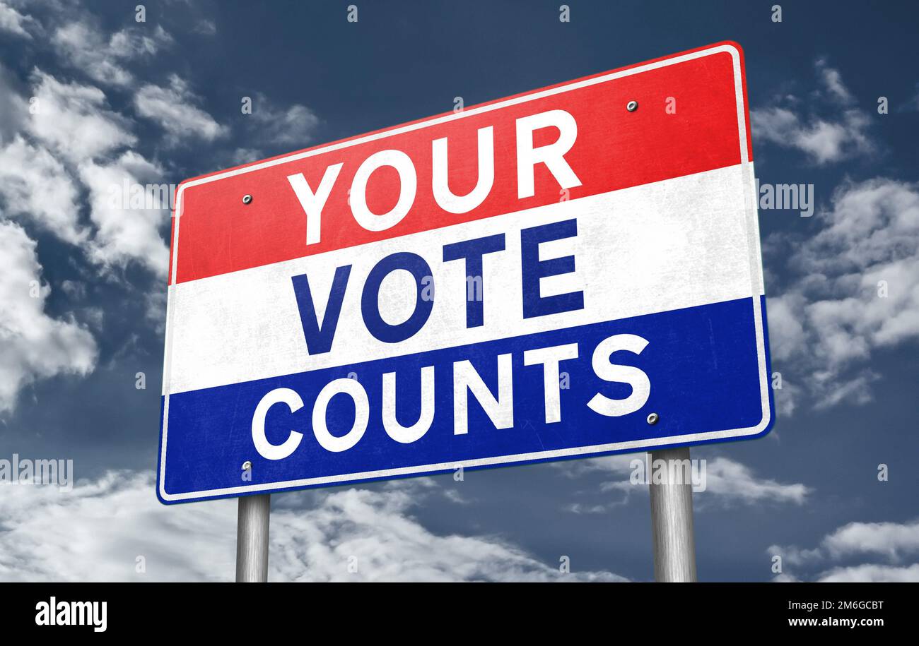 Votre vote compte - panneau routier d'informations Banque D'Images
