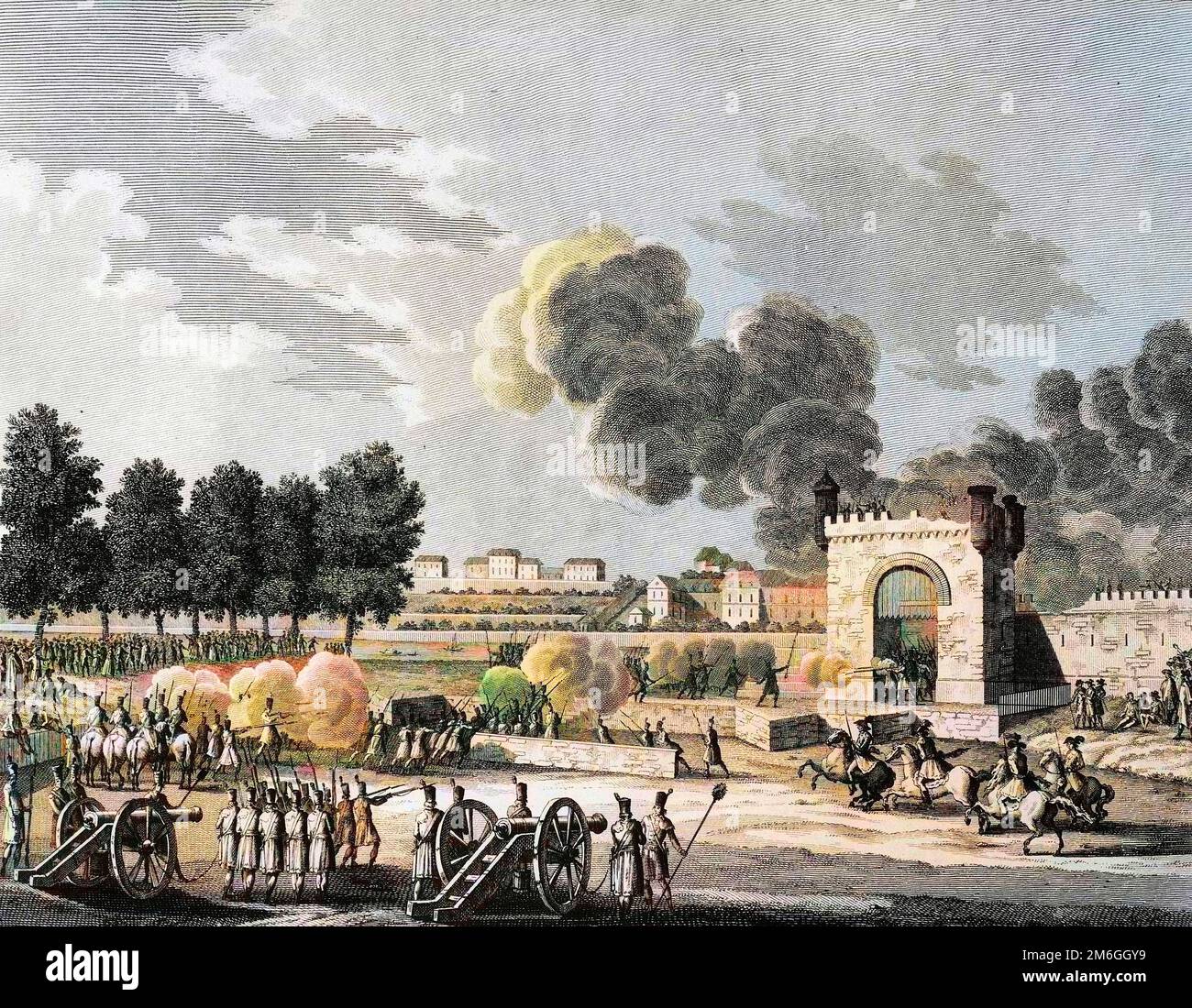 Révolution francaise de 1789 - Révolution française: Tête republique des victoires , combat des jeunes éves au champs de Mars a Paris le 21 octobre 1794. Gravure de Malapheau d'apres Swebach - Desfontaines . Banque D'Images
