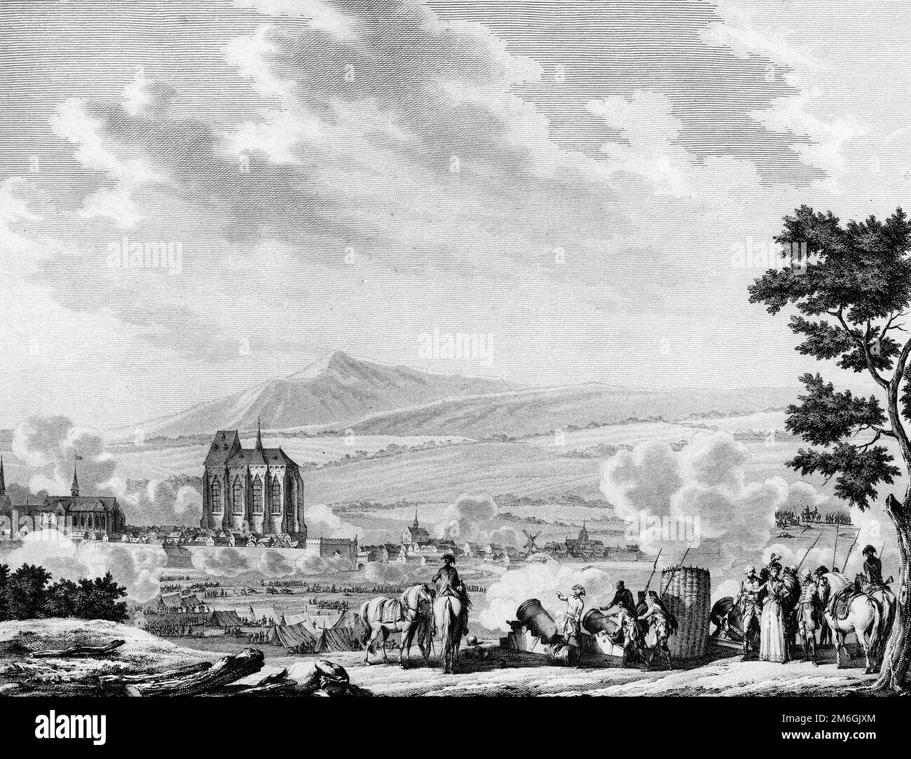 Bombardement de la ville de Lille en 1792. - Revolution francaise et arrivée des forces contre-révolutions de l'armée d'Autriche : bombardement de la ville de Lille (25 septembre 1792). Graveture de Berthaut d'apres Swebach. Banque D'Images