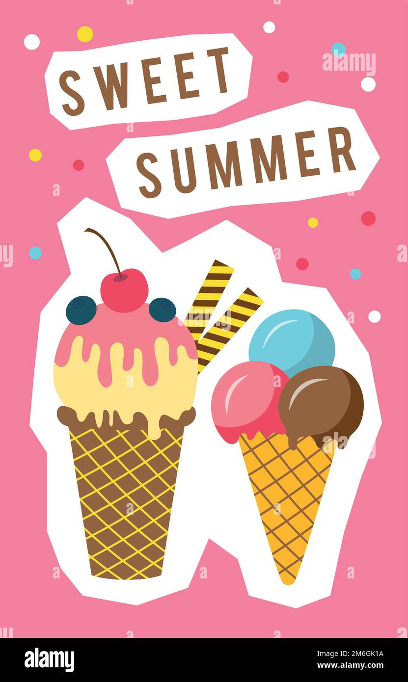 Bannière d'été douce avec dessert à la crème glacée. Modèle d'affiche Illustration de Vecteur