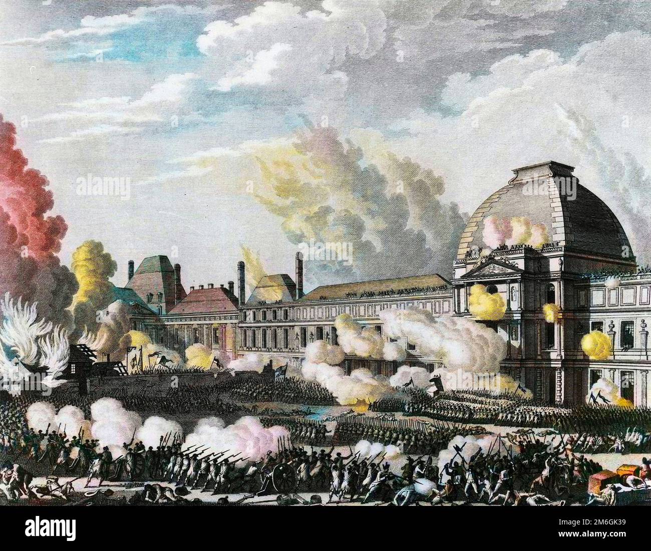 Révolution francaise de 1789 - Révolution française : le 10 aout 1792, siège et levier du château des Tuileries a Paris. Gravure de Berthaut d'apres Prieur. Banque D'Images