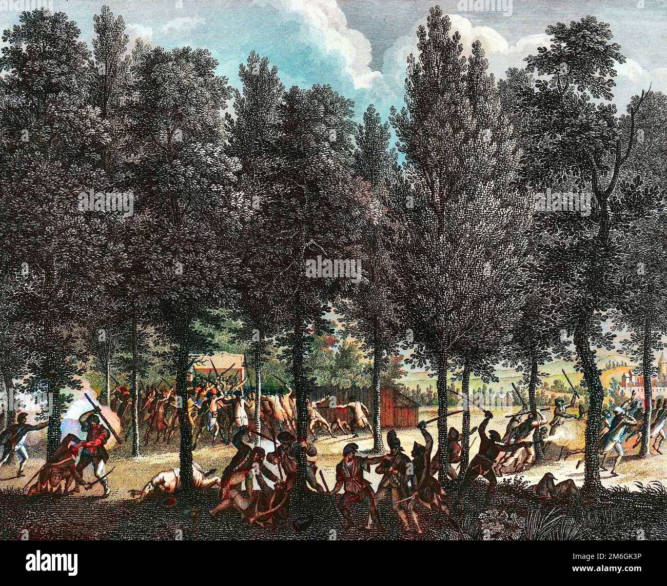 Révolution francaise de 1789 - Révolution française : Bagarre des Marseillais et des gardes nationaux aux champs Elysées a Paris en juillet 1792. Gravure de Berthaut d'apres Prieur. Banque D'Images