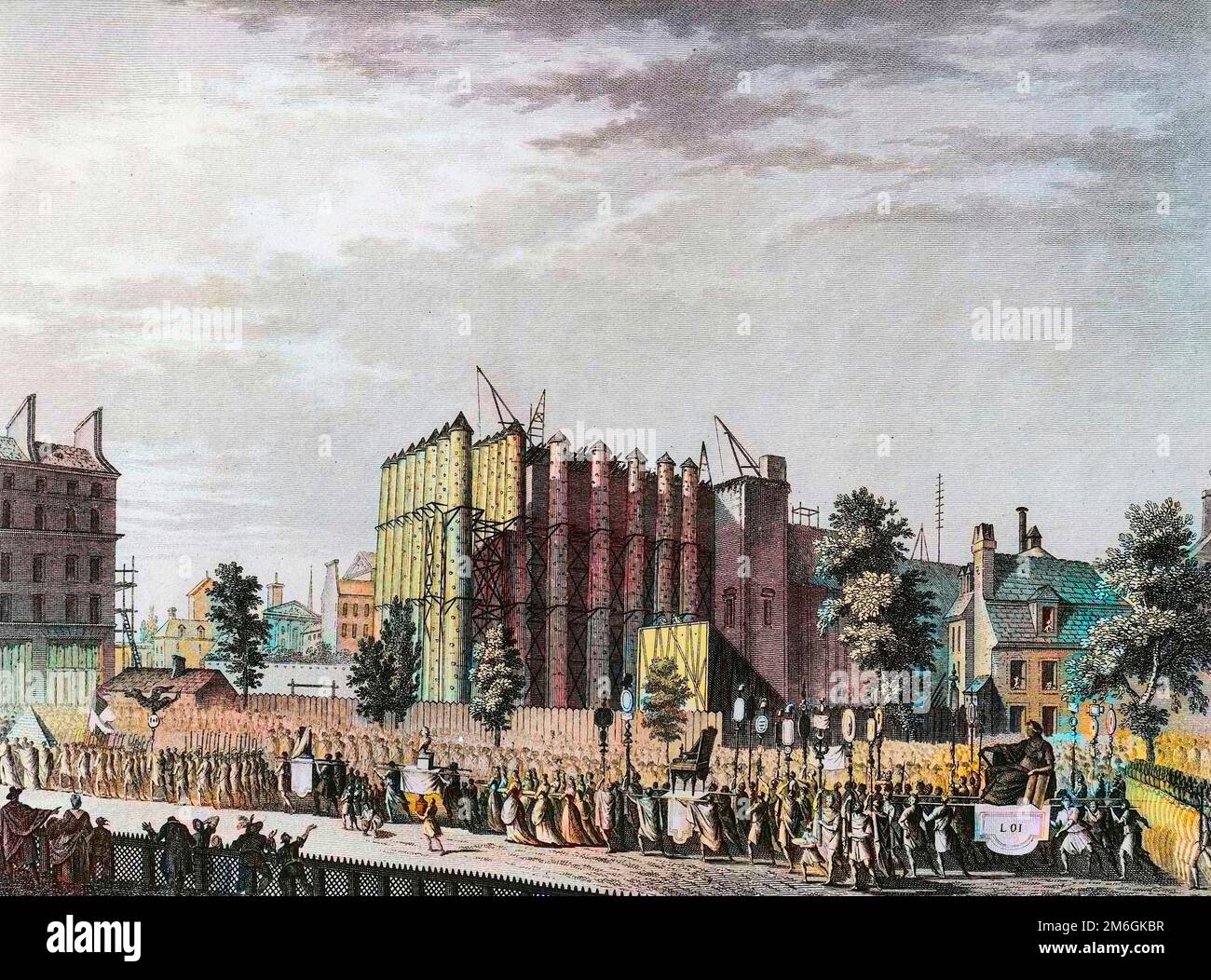 Revolution francaise de 1789 - French Revolution: Pompe funebre en l'honneur de Jacques Guillaume Simonneau (ou Simoneau, 1740-1792) maire d'Estampes, le 3 juin 1792, assassine par une taxe qui réfute la taxe sur le prix du ble. Banque D'Images