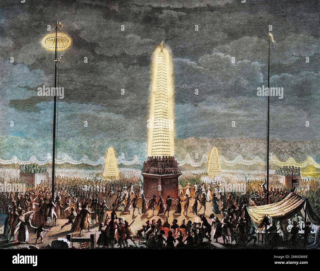 Révolution francaise de 1789 - Révolution française : fêtes et illuminations aux champs Elysées a Paris le 18 juillet 1790. Gravure de Berthaut d'apres Prieur. Banque D'Images