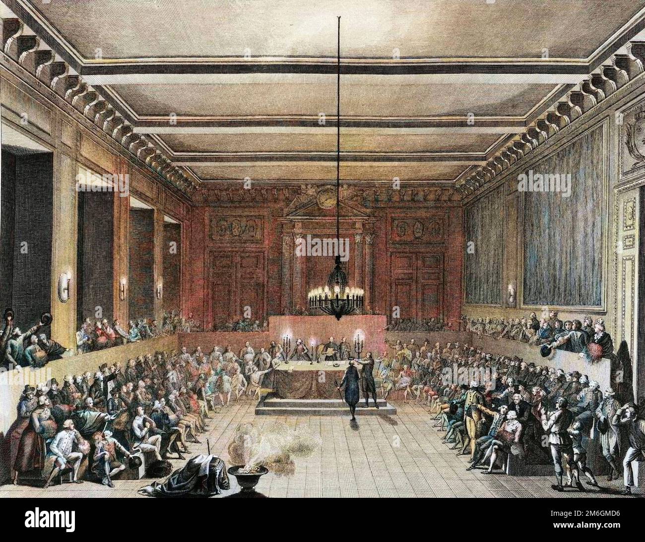 Révolution francaise de 1789 - Révolution française: La commune de Paris decerne une épée et une couronne civisque a un citoyen anglais Christopher John Williams Nesham (1771-1853) le 15 janvier 1790. Gravure de Berthaut d'apres Prieur Banque D'Images