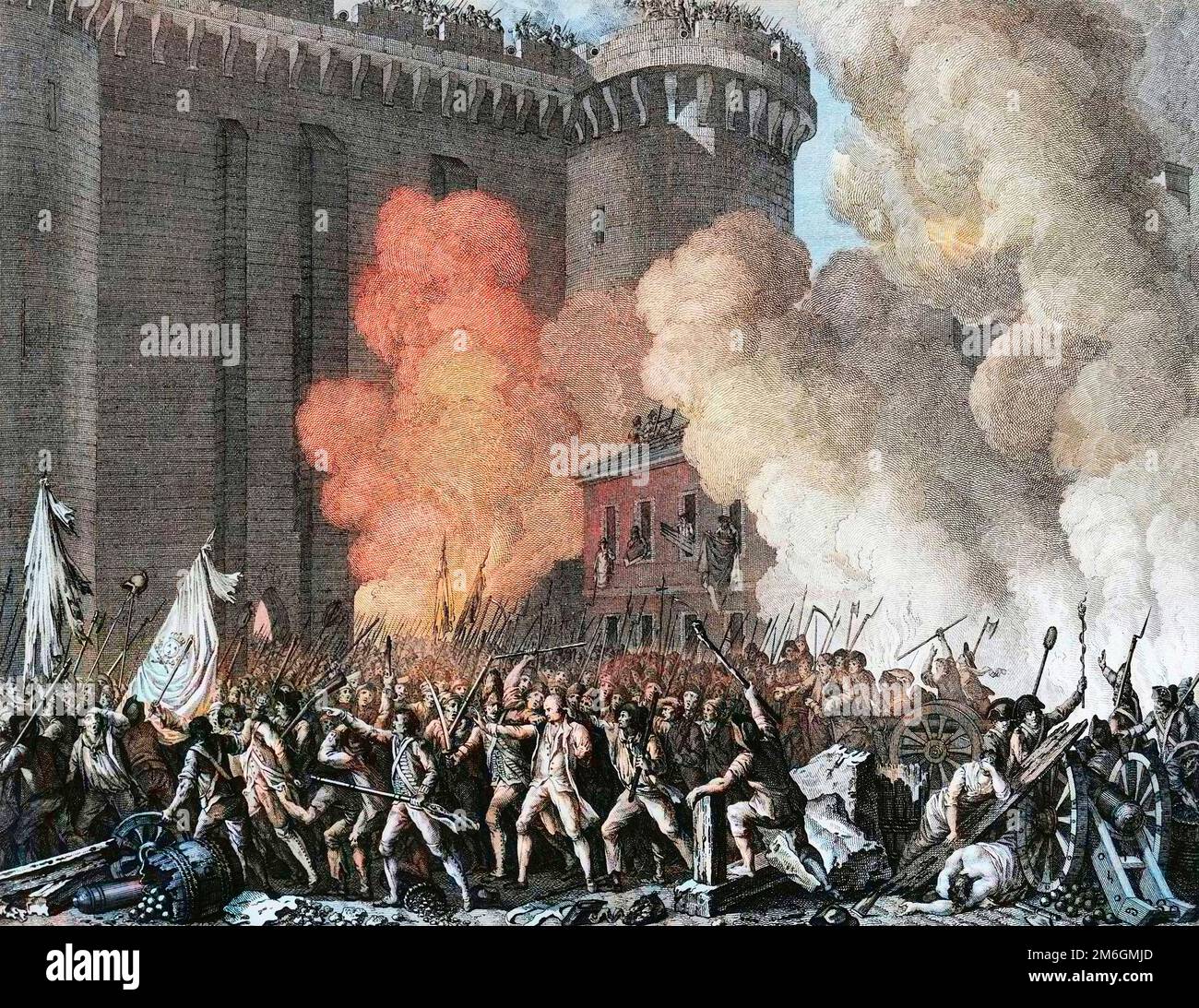 Révolution francaise de 1789 - Révolution française : Arrestation du gouverneur de la Bastille le Marquis Bernard René (Bernard-René) Jordanie de Launay (1740-1789) a Paris. Gravure de Berthaut d'apres Prieur. Banque D'Images