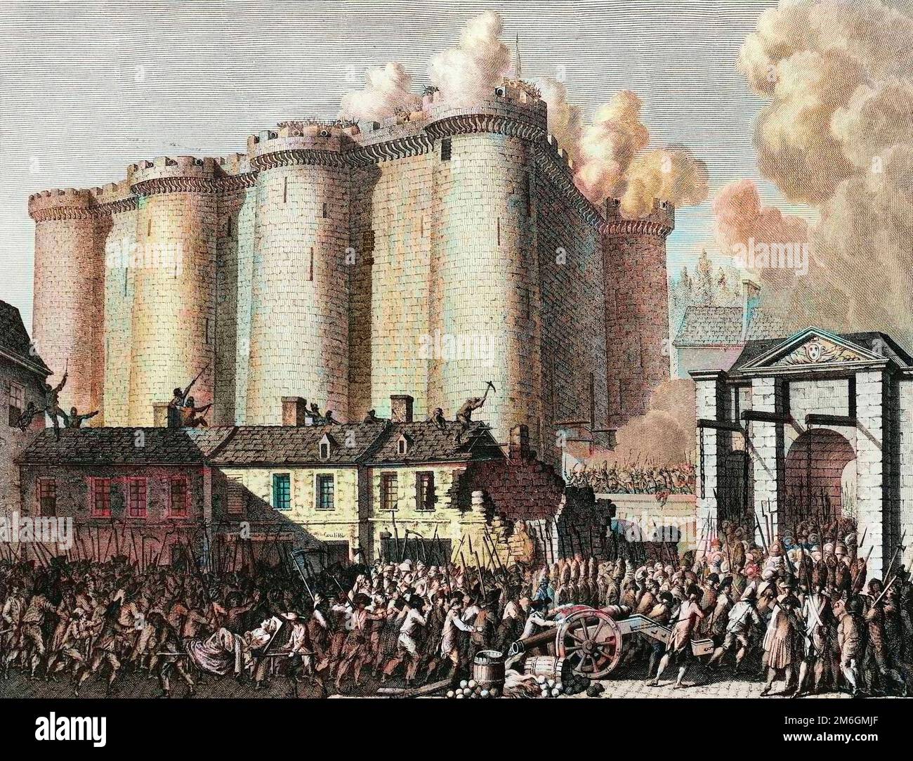 Révolution francaise de 1789 - Révolution française : levier de la Bastille a Paris par les révolutionnaires en 1789. Gravure de Berthaut d'apres Prieur. Banque D'Images