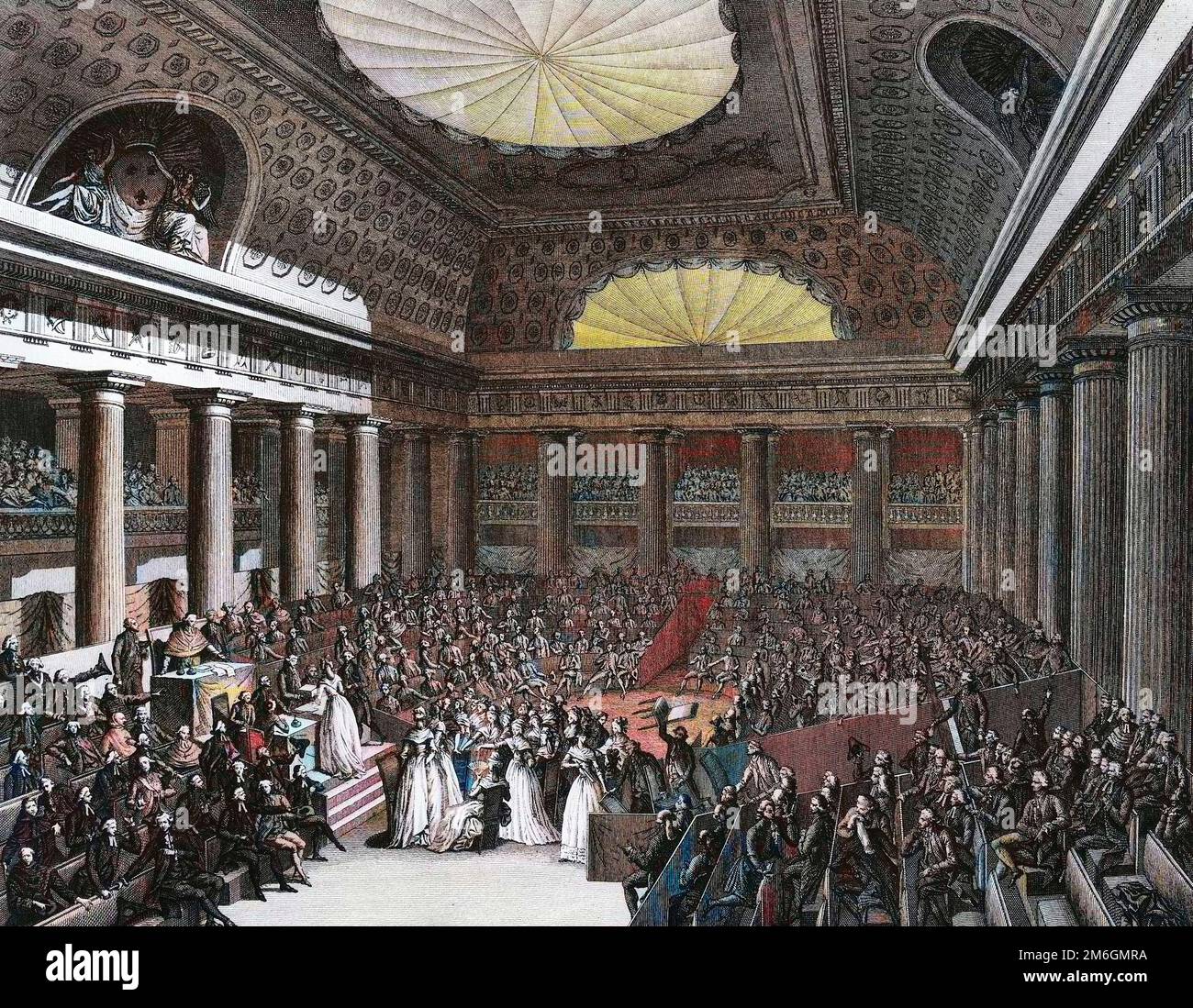 Révolution francaise de 1789 - Révolution française : Offrande de bijoux fait par des dames artistes a l'assemblée nationale le 7 septembre 1789. Gravure de Berthaut d'apres Prieur. Banque D'Images