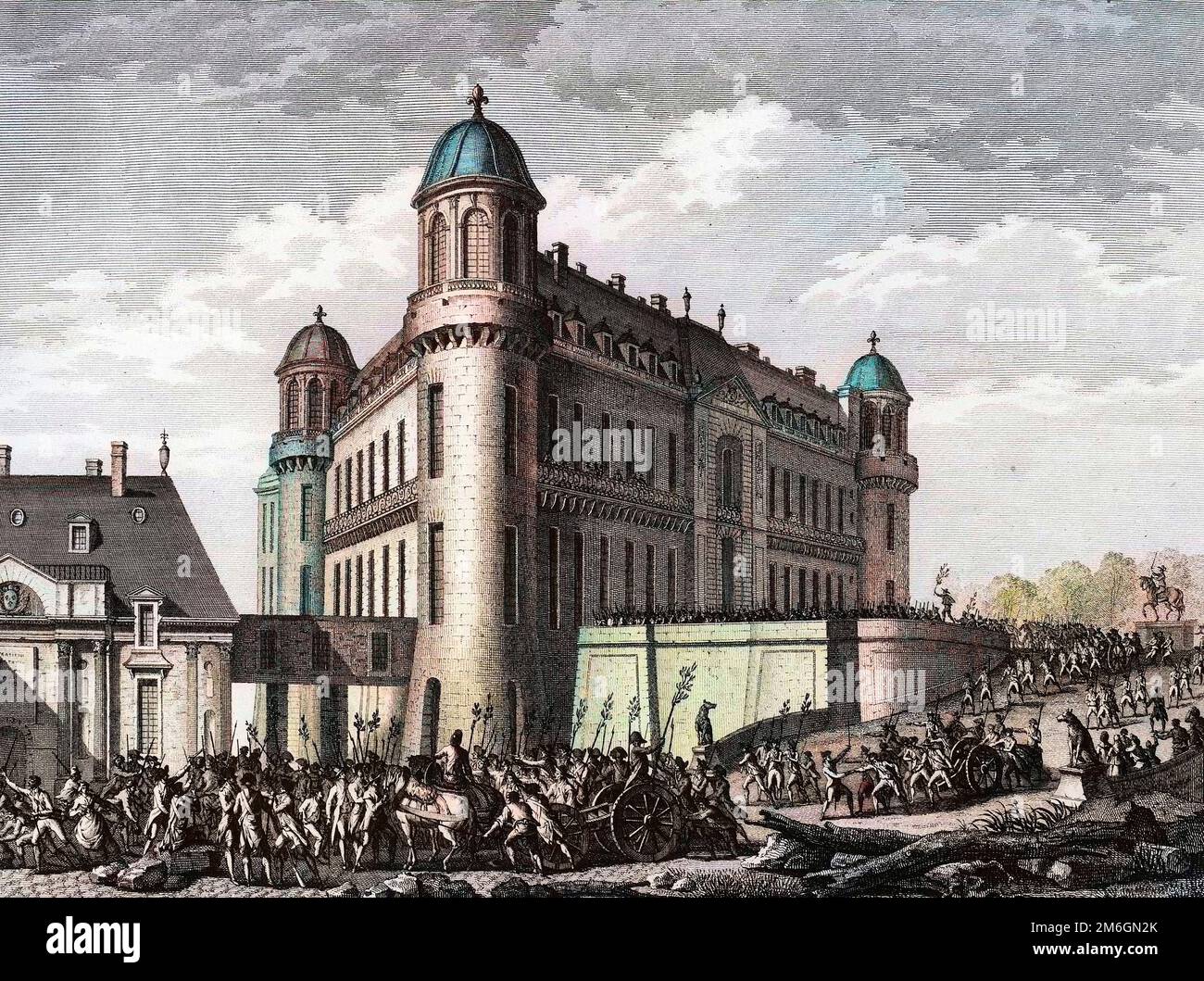 Révolution francaise de 1789 - Révolution française : Canon réparti au château de Chantilly a Paris le 9 aout 1789. Gravure de Berthaut d'apres Prieur Banque D'Images