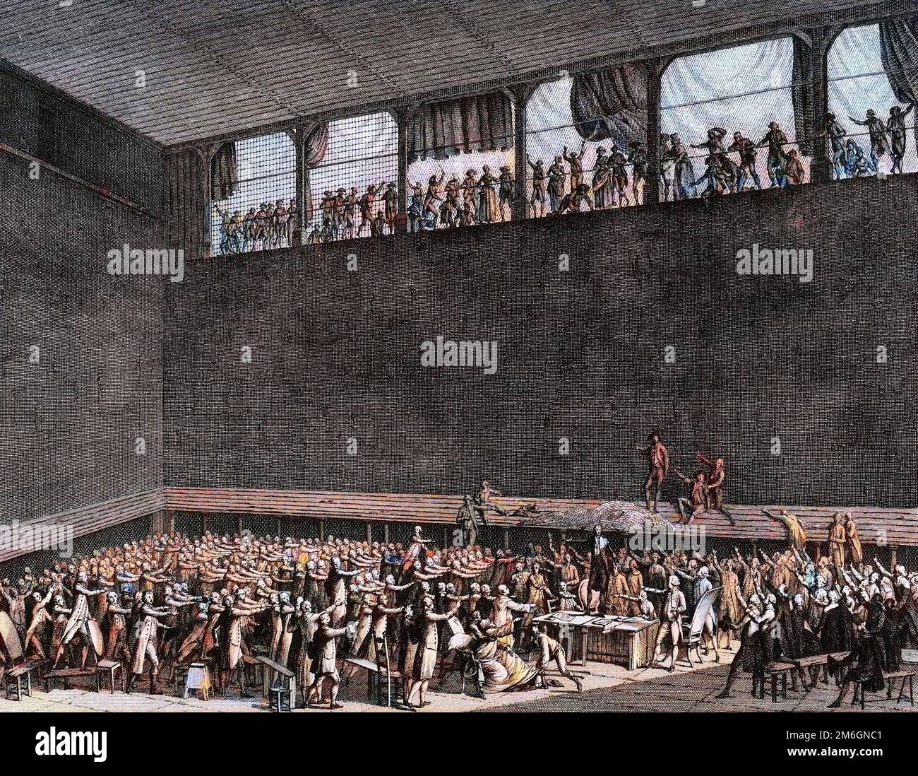 Révolution francaise de 1789 - Révolution française : série du jeu de paume le 20 juin 1789. Les départements du tiers Eat (tiers-Eat) jurent de ne pas se séparer avant la rédaction d'une Constitution. Gravure de Berthaut d'apres Prieur. Banque D'Images