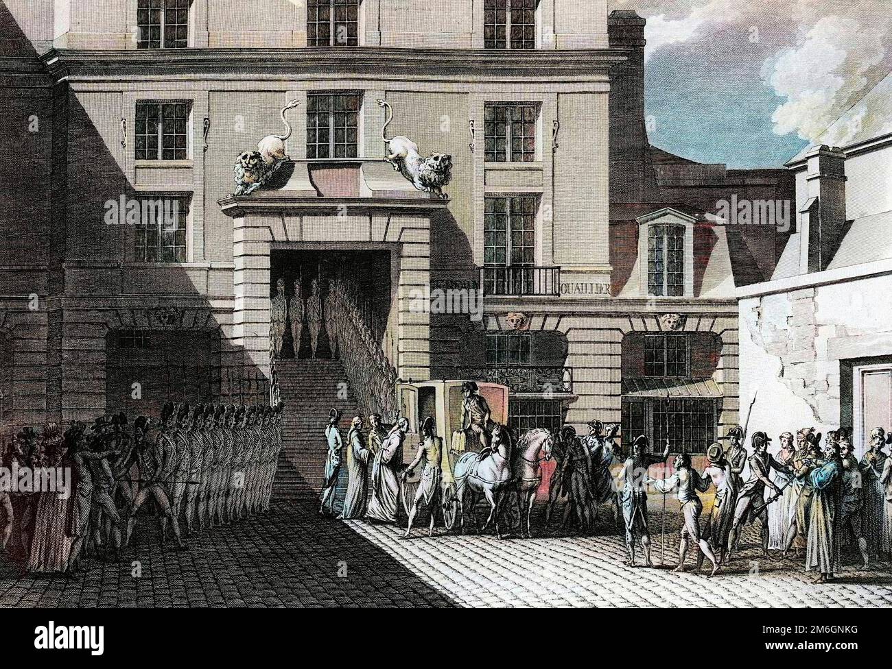 Les débuts de la Révolution française - les premiers de la Révolution de 1789: L'Arrestation des parlementaires Jean Jacques (Jean-Jacques) Duval d'Epremesnil et Goislard de Montsabert le 6 mai 1788. Gravesure de Niquet d'apres Levachez. Banque D'Images