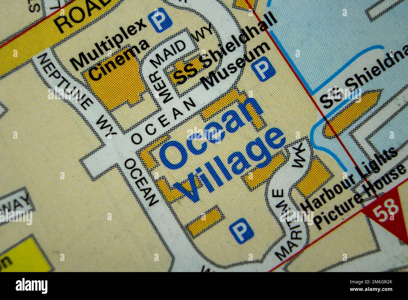 Ocean Village District de la ville portuaire de Southampton, Hampshire, Royaume-Uni atlas carte nom de la ville Banque D'Images