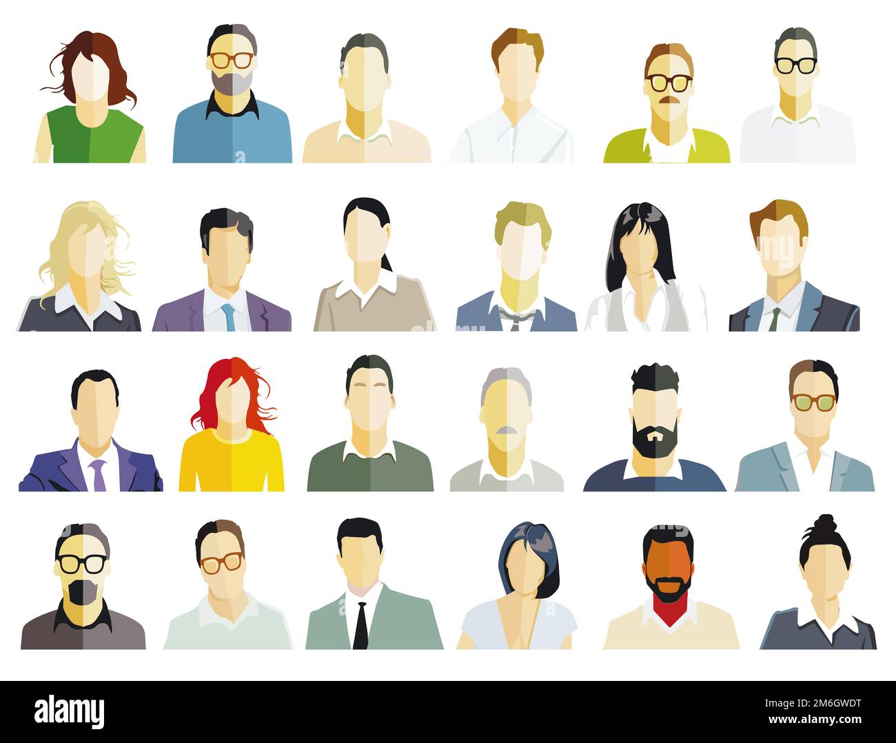 Portrait de groupe de personnes, visages sur fond blanc. Illustration Banque D'Images
