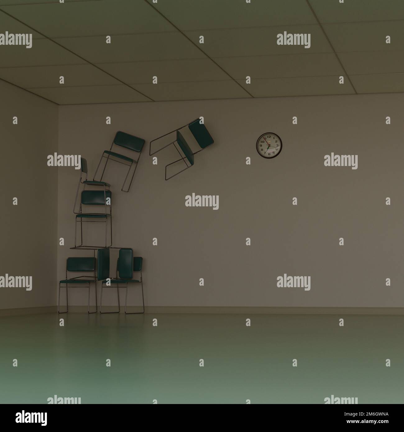 rendu 3d, illustration 3d. Chambre vide ou bureau avec chaises d'attente. Banque D'Images