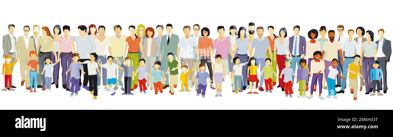 Parents et enfants, familles groupes isolés sur blanc, illustration Banque D'Images