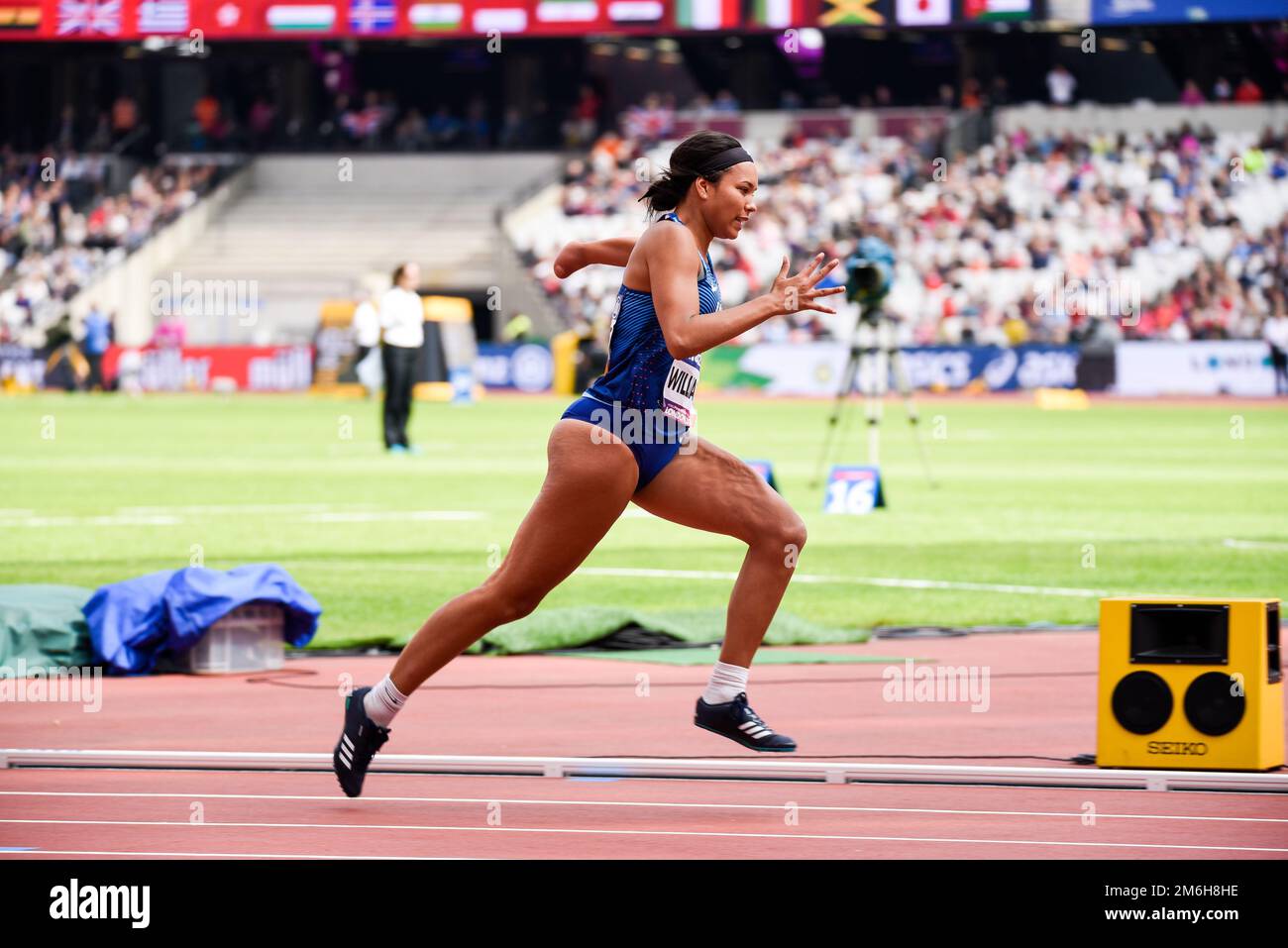 Taleah Williams des États-Unis en compétition en T47 400m aux Championnats du monde d'athlétisme Para 2017 London Stadium, Royaume-Uni. Athlète para américain Banque D'Images