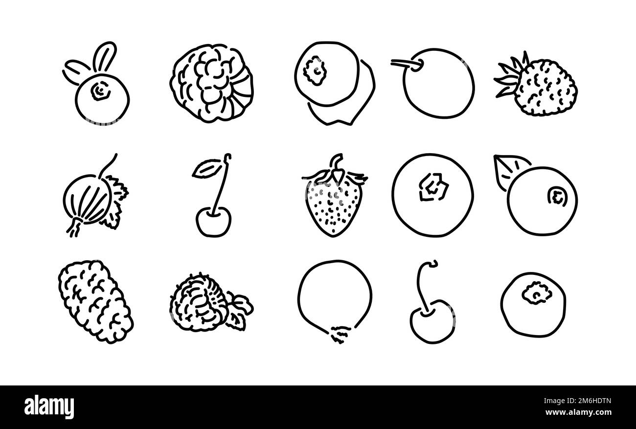 Ensemble d'icônes de la ligne de couleur des baies. Nourriture bio de détox. Produits antioxydants Illustration de Vecteur