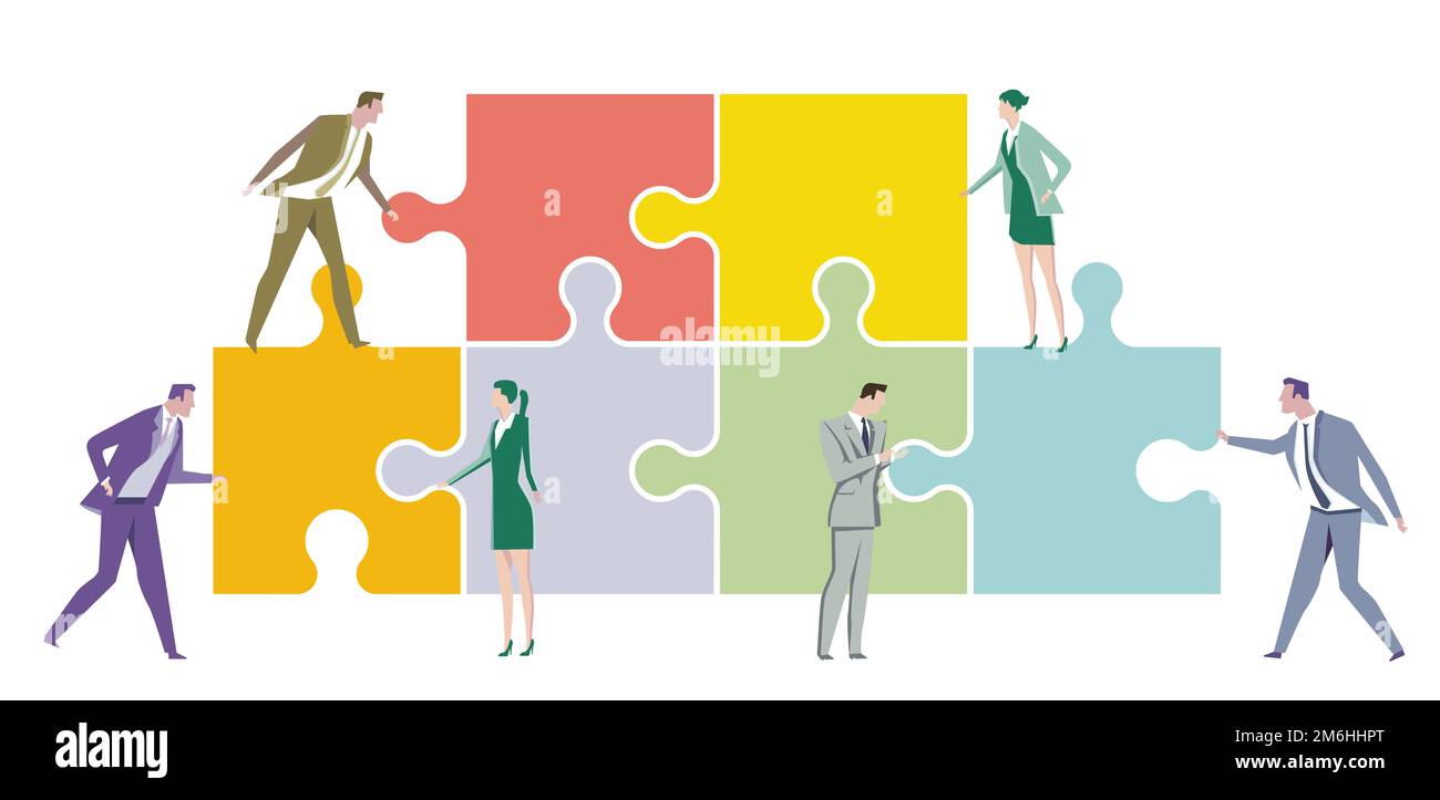 Travailler ensemble dans l'entreprise, Illustration isolée sur fond blanc Banque D'Images