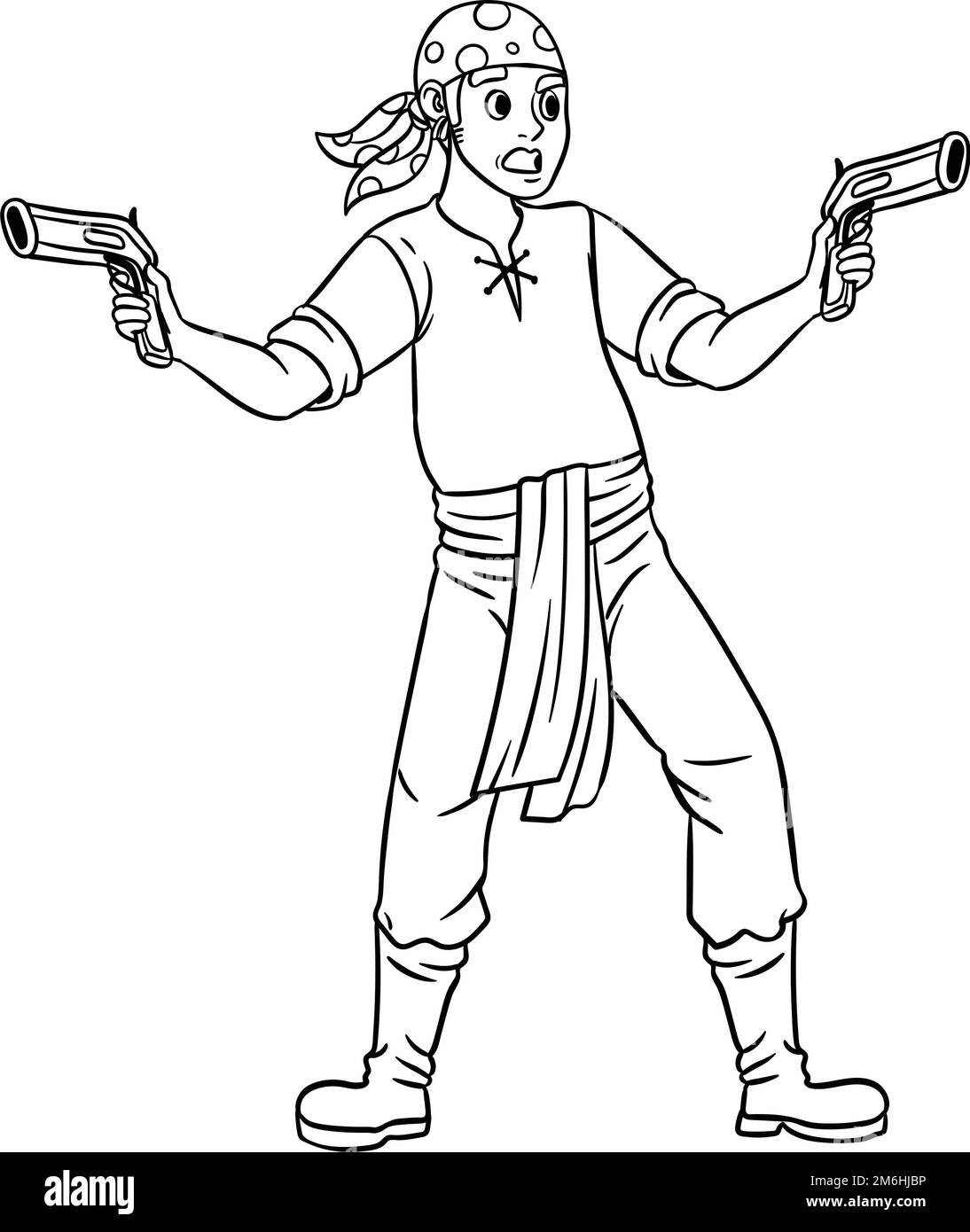 Pirate avec un pistolet page de coloriage isolée pour enfants Illustration de Vecteur