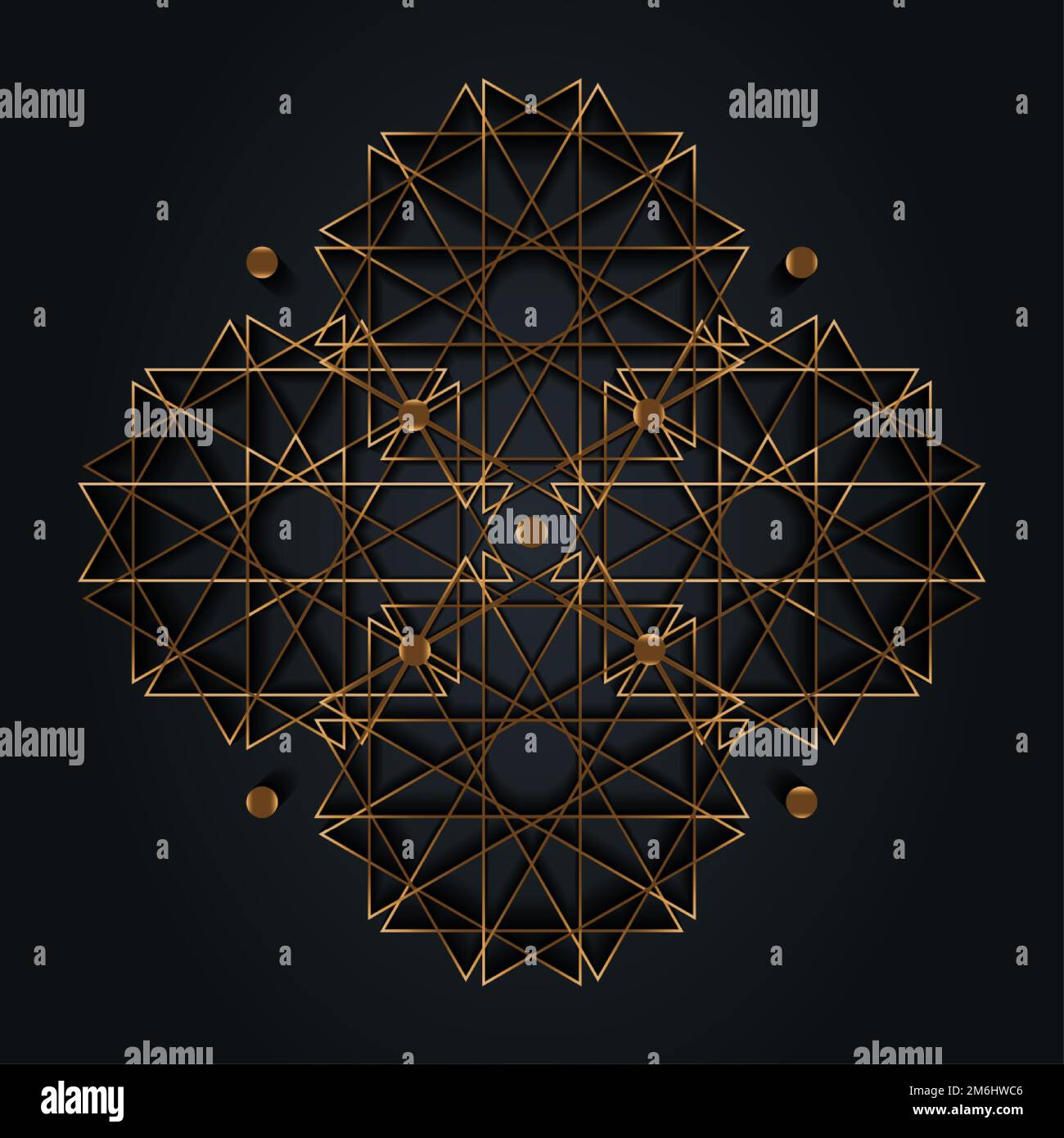Or alchimie Sacred Mandala, luxueux Résumé géométrique cercle d'or Mandala logo concept Vector, Sacred Geometry isolé sur fond noir Illustration de Vecteur