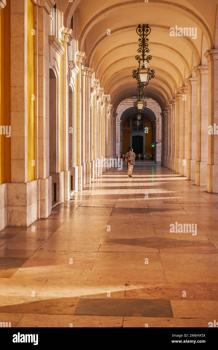 Les Arcades de la Grande Arche de la rue Augusta et de la place du Commerce à Lisbonne, Portugal Banque D'Images