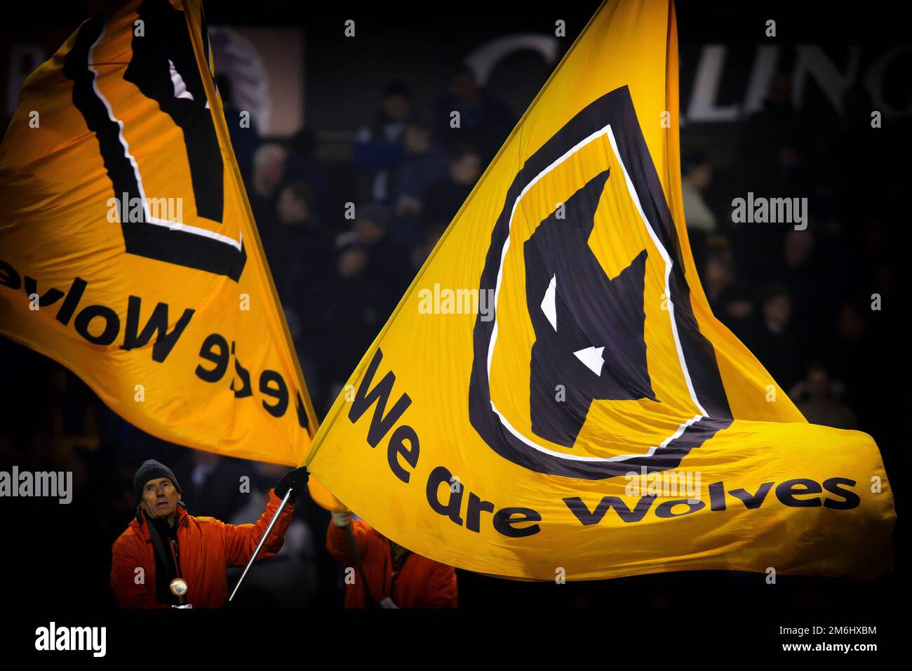 Drapeaux des loups - Wolverhampton Wanderers contre Newcastle United, Sky Bet Championship, Molineux, Wolverhampton - 11th février 2017. Banque D'Images