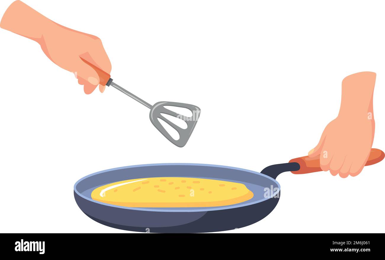 Cuisson du repas sur une poêle. Icône de nourriture de dessin animé isolée sur fond blanc Illustration de Vecteur