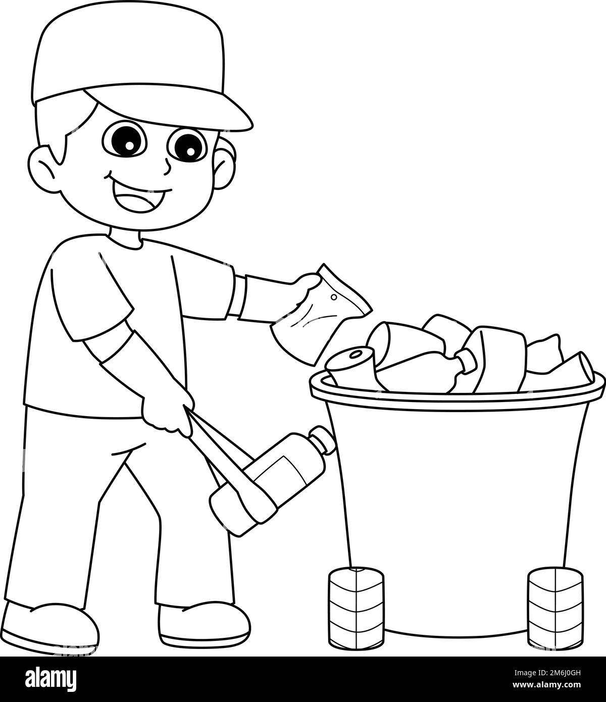 Garçon ramassant la litière page de coloriage isolée Illustration de Vecteur