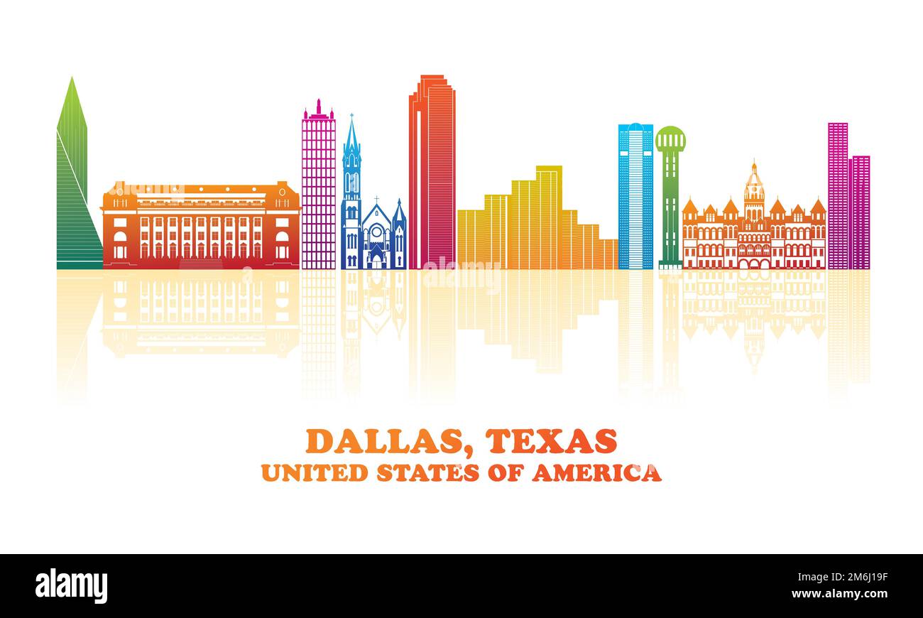 Colorfull panorama Skyline de la ville de Dallas, Texas, États-Unis - illustration vectorielle Illustration de Vecteur