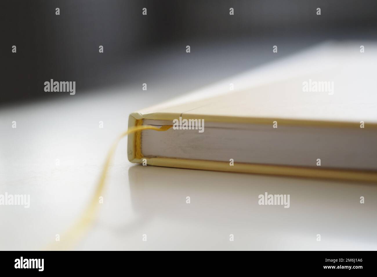 Livre de couverture jaune sur fond blanc Banque D'Images