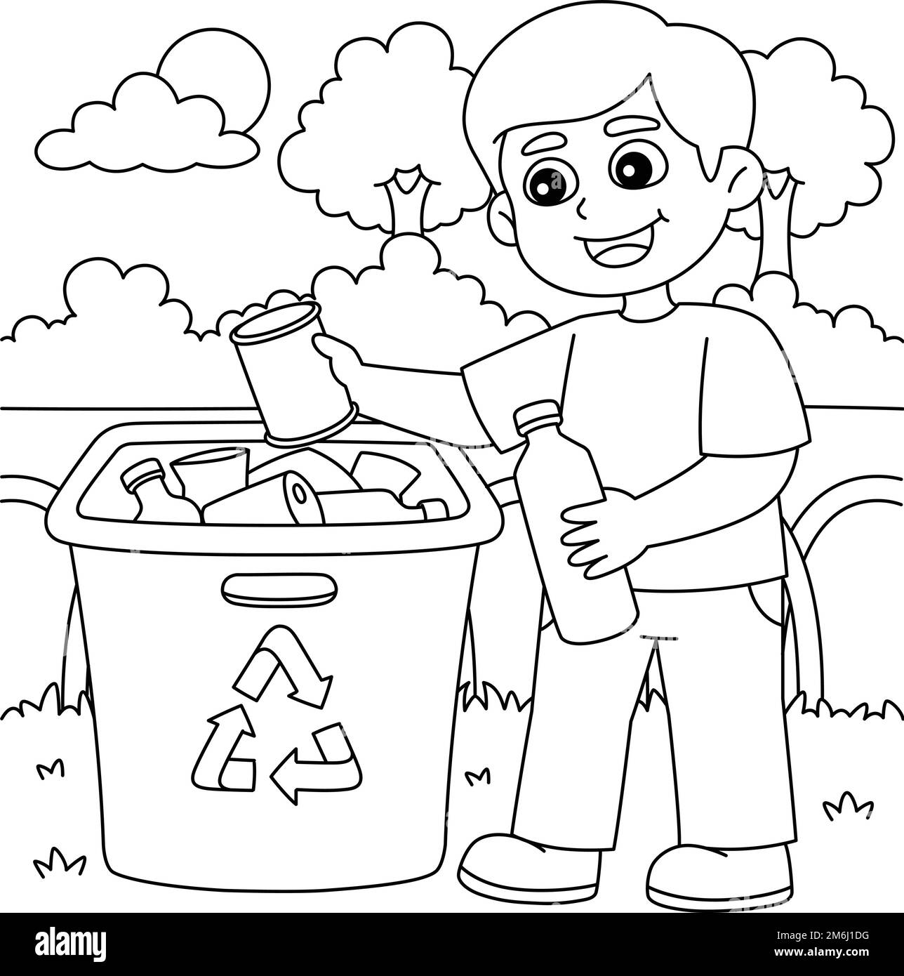 Page de coloration pour le recyclage des garçons pour les enfants Illustration de Vecteur