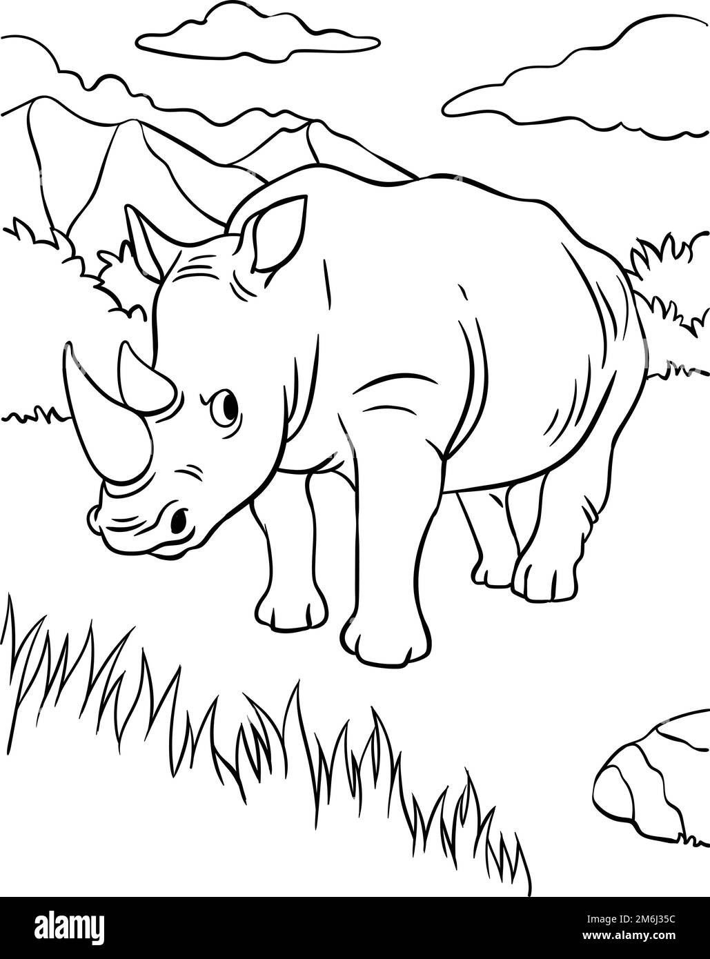 Page de coloriage de rhinocéros pour enfants Illustration de Vecteur