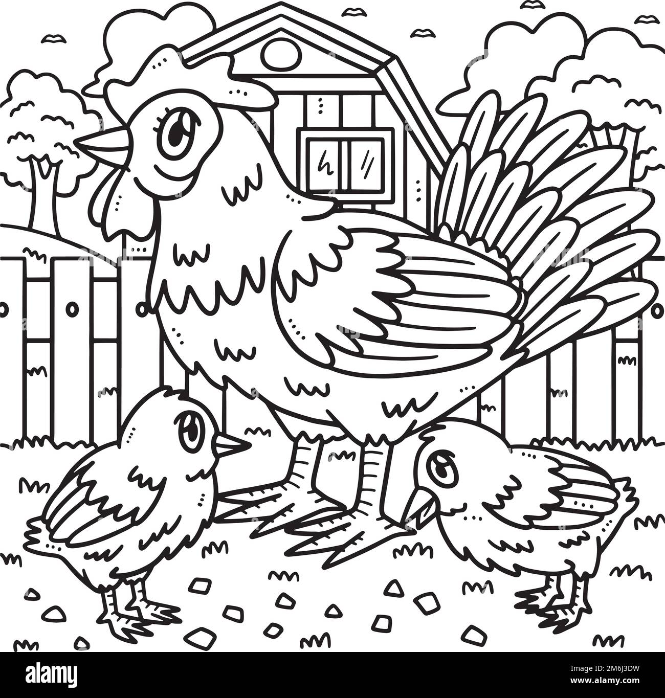 Page de coloriage de poule et de poussin pour enfants Illustration de Vecteur