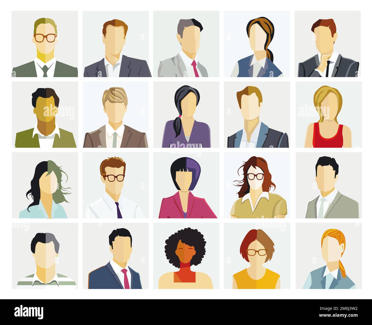 Portrait de groupe de personnes, visages sur fond blanc. Illustration Banque D'Images