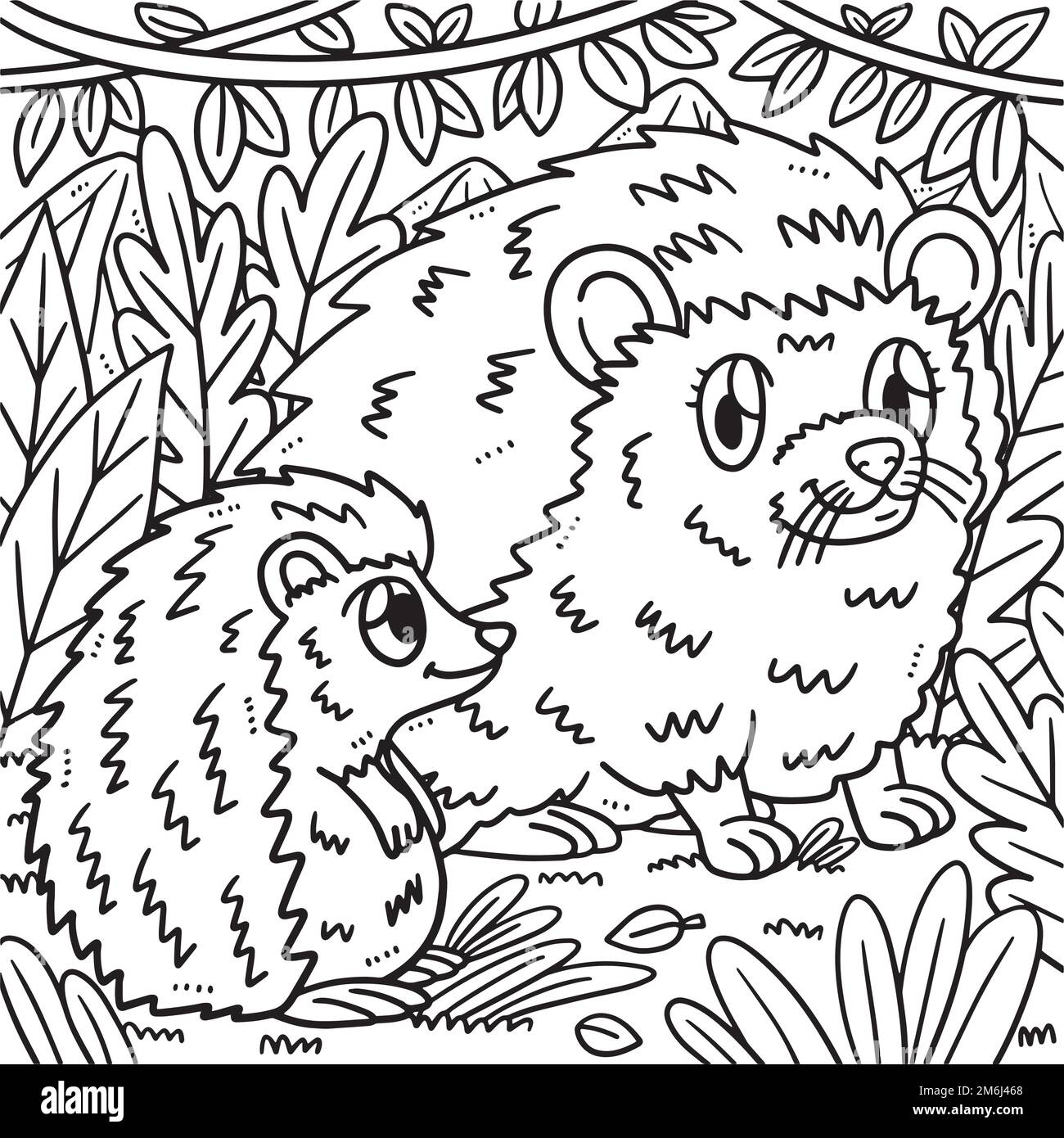 Page de coloriage de la mère Hedgehog et Hoglet pour les enfants Image