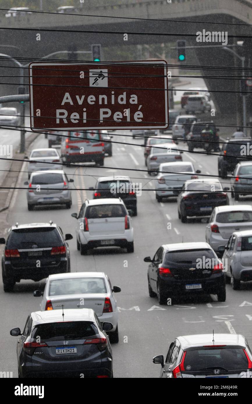 Avenue King Pelé au stade Macaranã, panneau de rue. Hommage au célèbre joueur brésilien de football Pele, Edson Arantes do Nascimento - Rio de Janeiro Brésil Banque D'Images