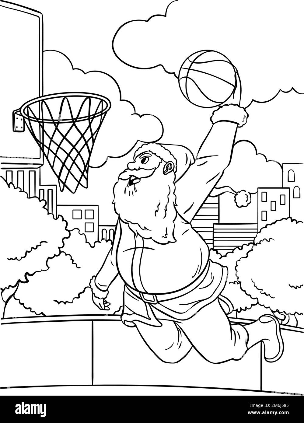 Page de coloriage pour les enfants de Santa Slam Dunk de basket-ball Illustration de Vecteur