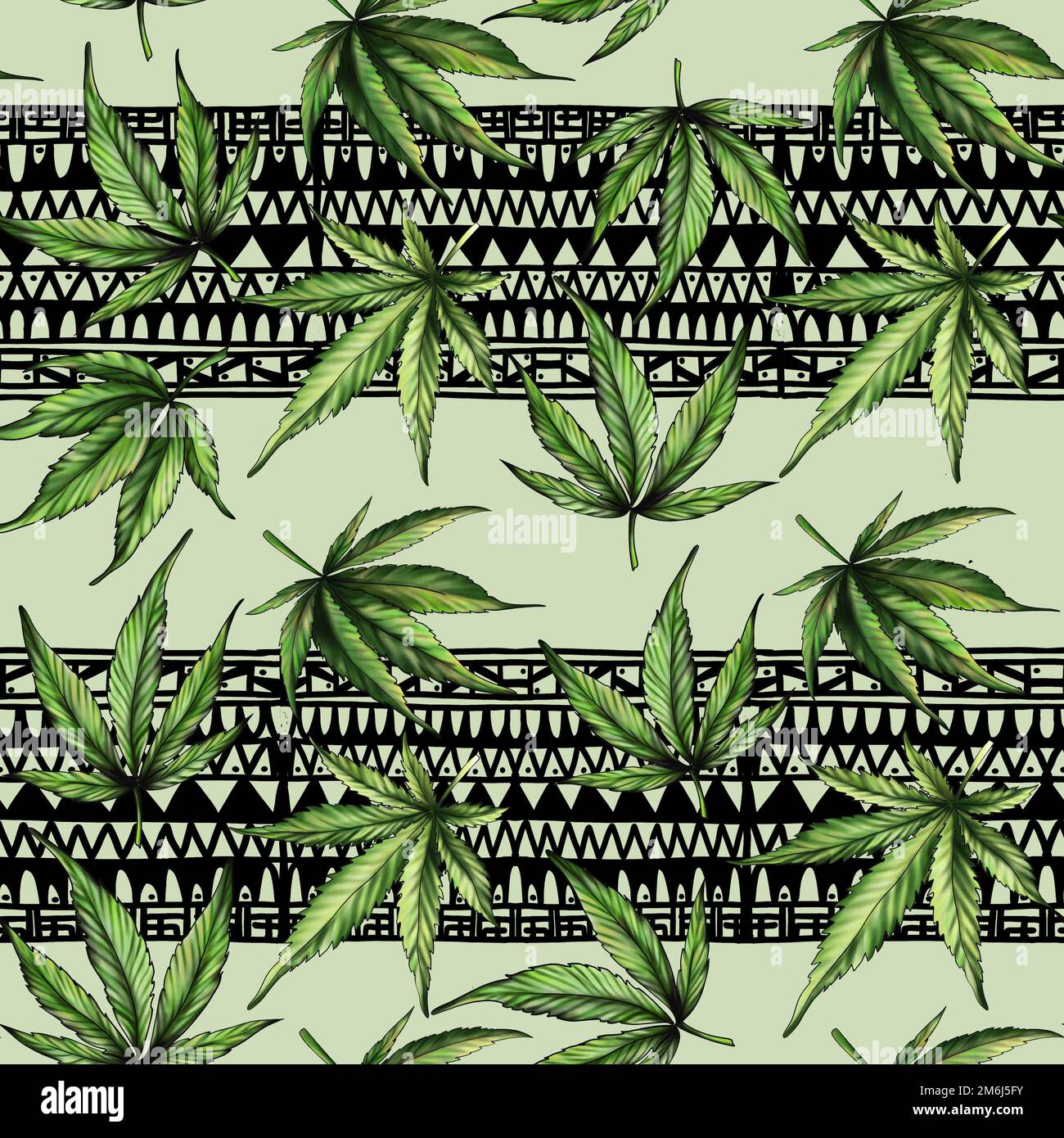 Schéma sans couture des feuilles de cannabis vert sur fond vert répétition Banque D'Images